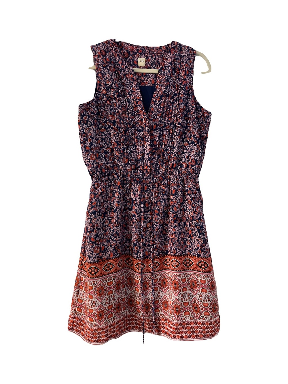 GAP Navy Blue and Rust Patterned Midi Dress